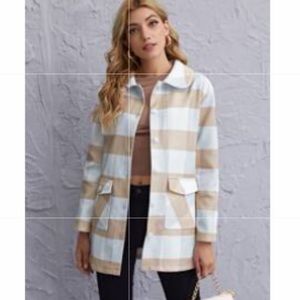 Button Front Patch Pocket Gingham Coat Sz XS